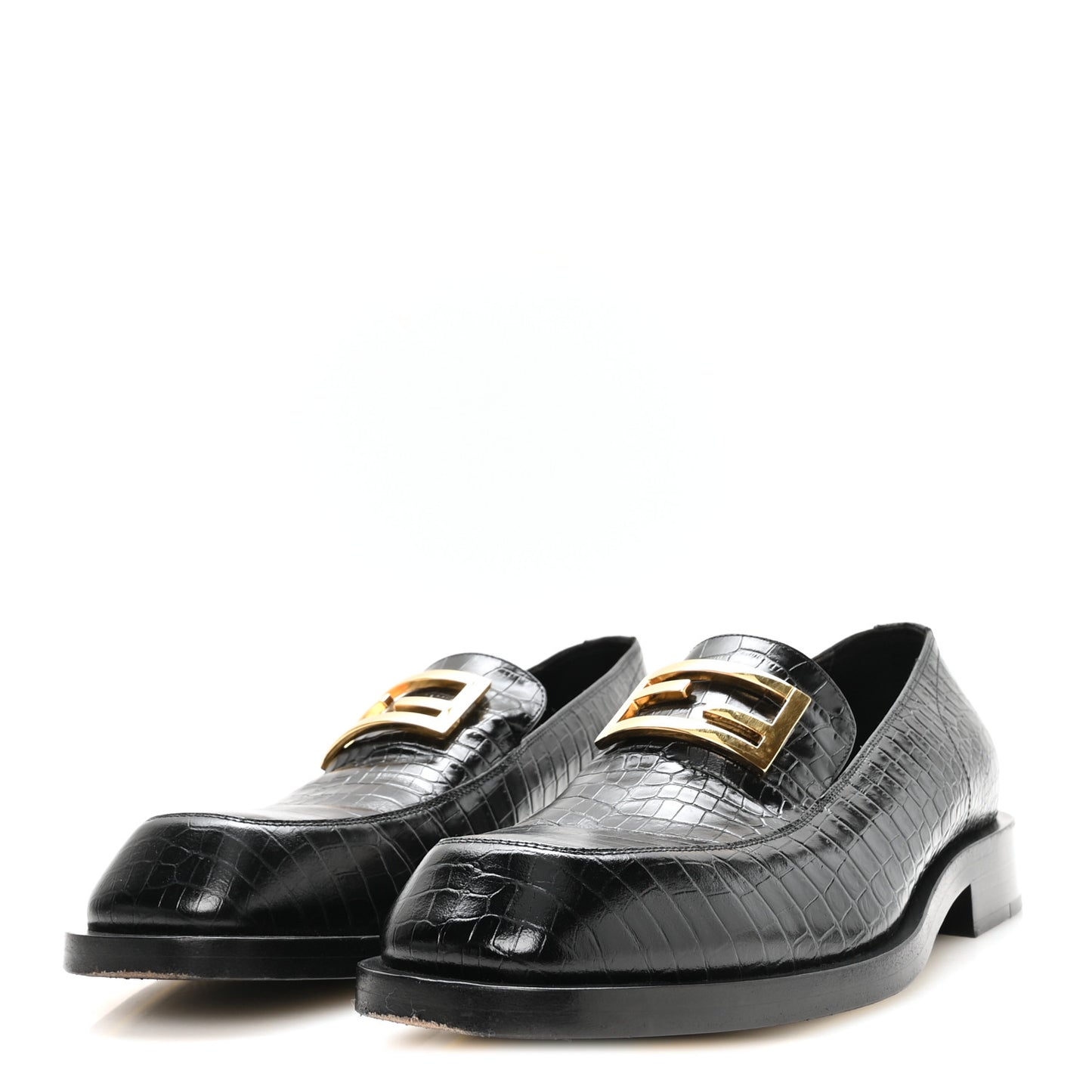 Crocodile Embossed Mens Baguette Loafers 8 Black