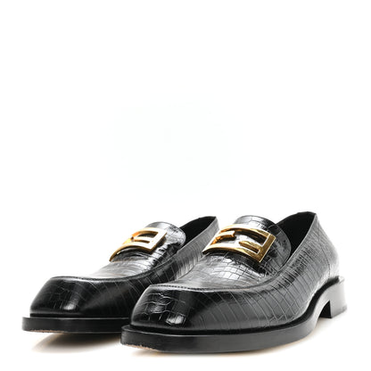 Fendi Crocodile Embossed Mens Baguette Loafers 8 Black 4 of 8