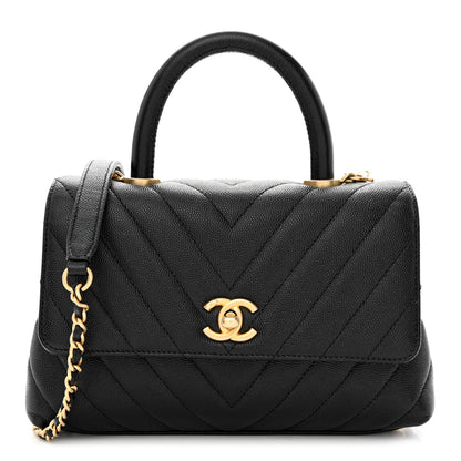 Chanel Caviar Chevron Quilted Mini Coco Handle Flap Black 1 of 10