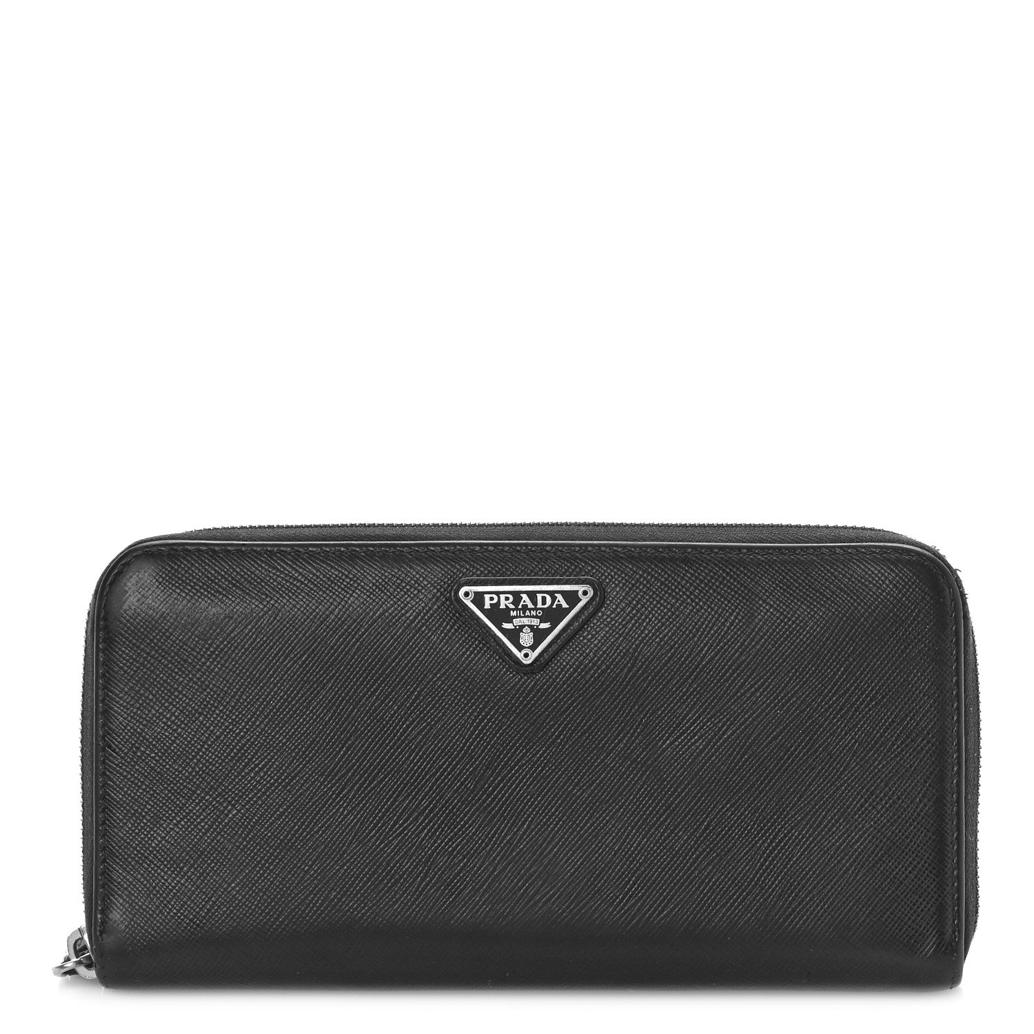 Prada Saffiano Triangle Zip Around Wallet Black 1 of 9