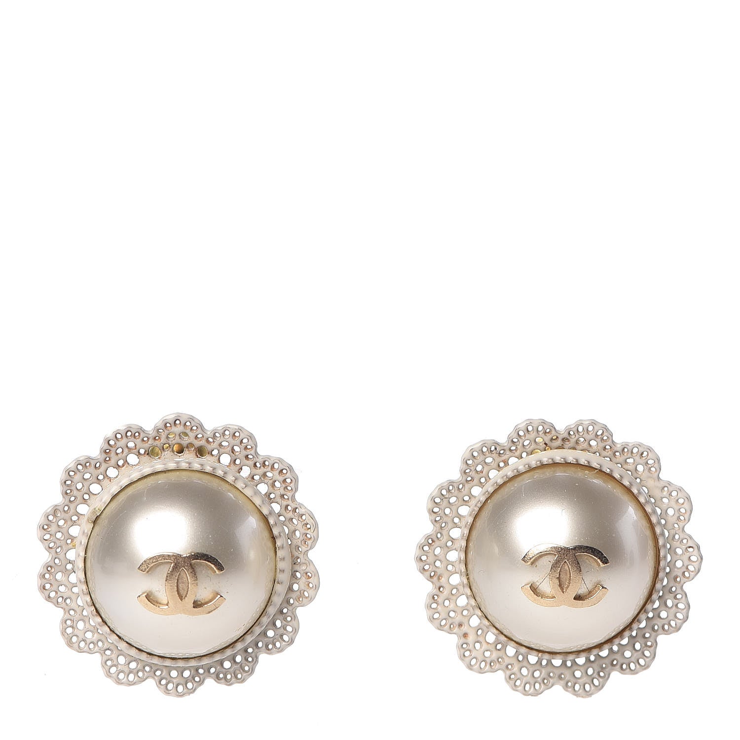 Chanel Pearl CC Lace Earrings Gold 1 of 5