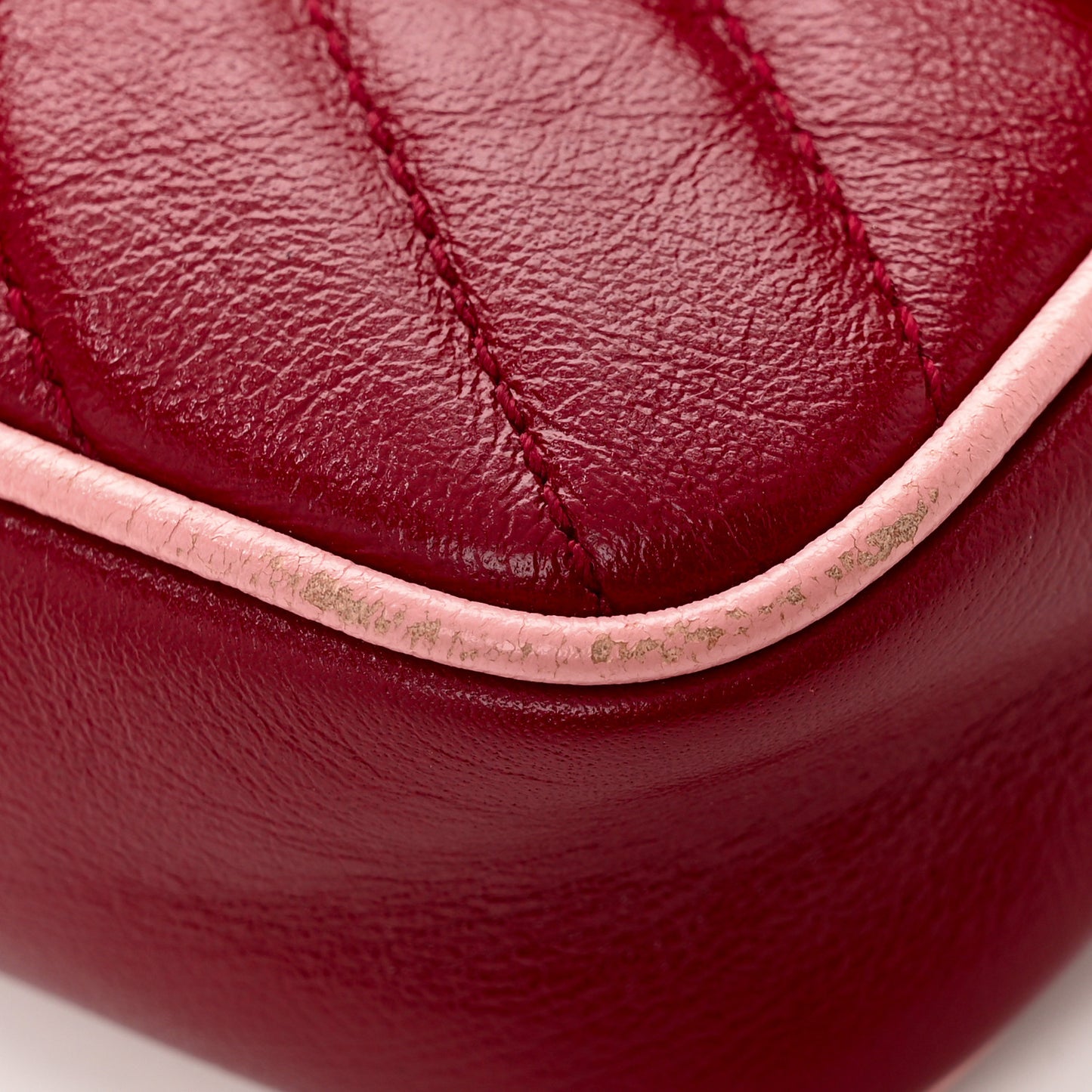 Azalea Calfskin Enamel Matelasse Diagonal Super Mini Torchon GG Marmont Shoulder Bag New Cherry Red Wild Rose