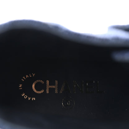 Chanel Shiny Calfskin Velvet Quilted Lace Up Combat Boots 38.5 Blue Black 8 of 9