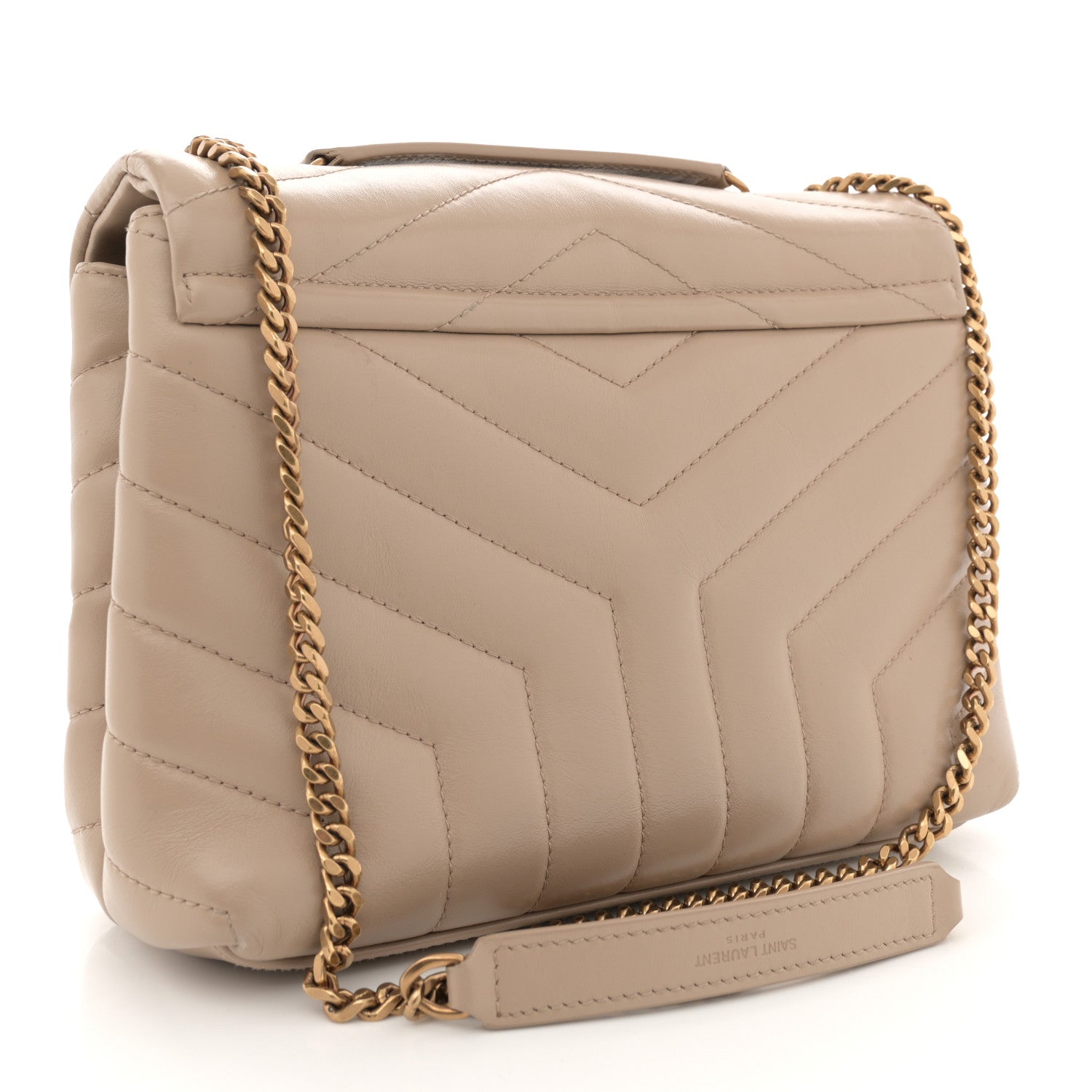 Saint Laurent Calfskin Y Quilted Monogram Small Loulou Chain Satchel Dark Beige 3 of 14
