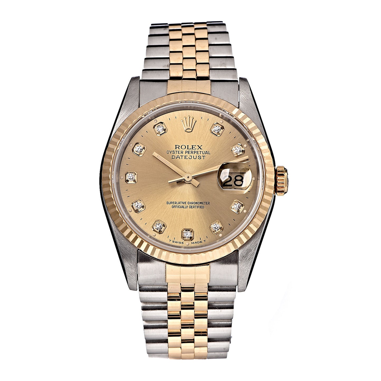 Stainless Steel 18K Yellow Gold Diamond 36mm Oyster Perpetual Datejust Watch Champagne 16233