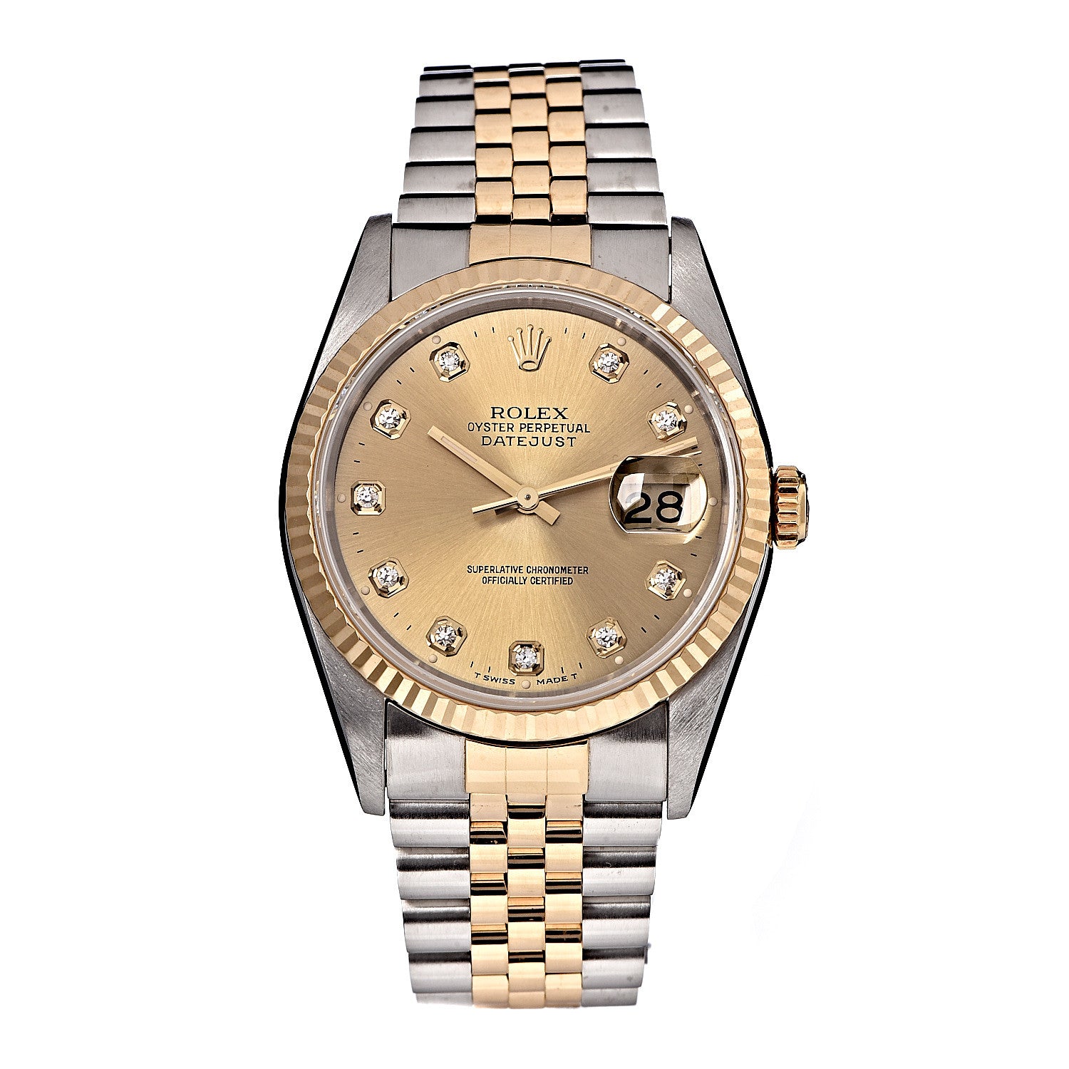 Rolex Stainless Steel 18K Yellow Gold Diamond 36mm Oyster Perpetual Datejust Watch Champagne 16233 1 of 6