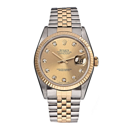 Rolex Stainless Steel 18K Yellow Gold Diamond 36mm Oyster Perpetual Datejust Watch Champagne 16233 1 of 6