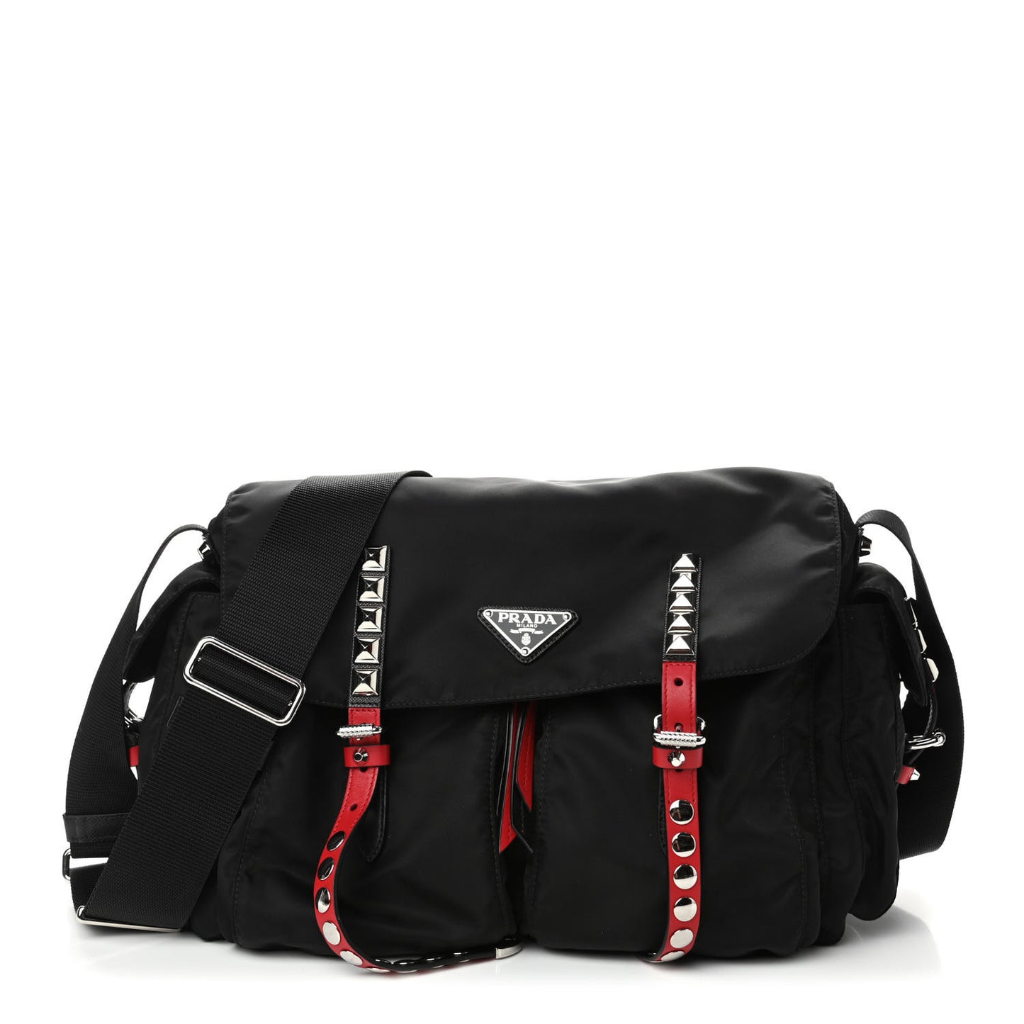 Nylon New Vela Studded Messenger Black Fuoco