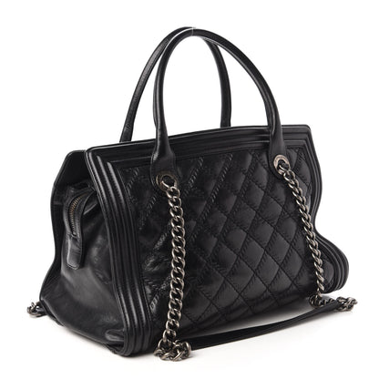 Chanel Calfskin Quilted Double Stitch Large Boy Tote Black 3 of 9