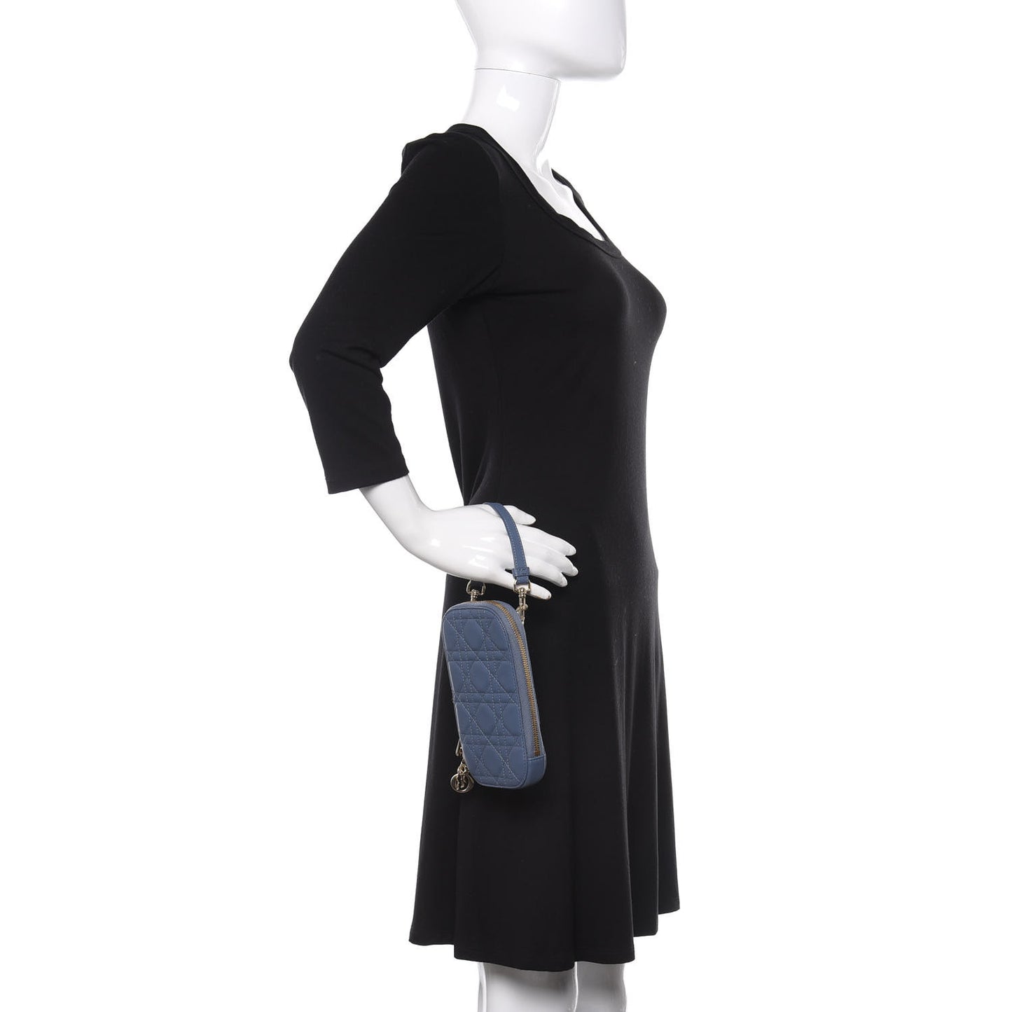 Lambskin Cannage Lady Dior Phone Holder Denim Blue
