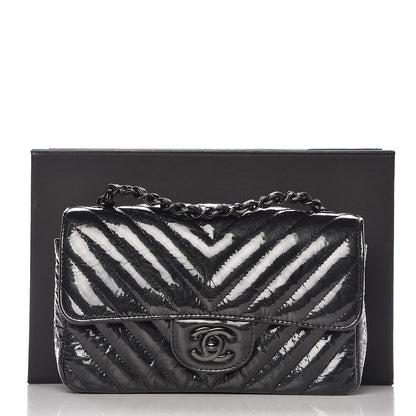 Chanel Patent Metallic Crumpled Calfskin Chevron Quilted Mini Rectangular Flap So Black 11 of 11