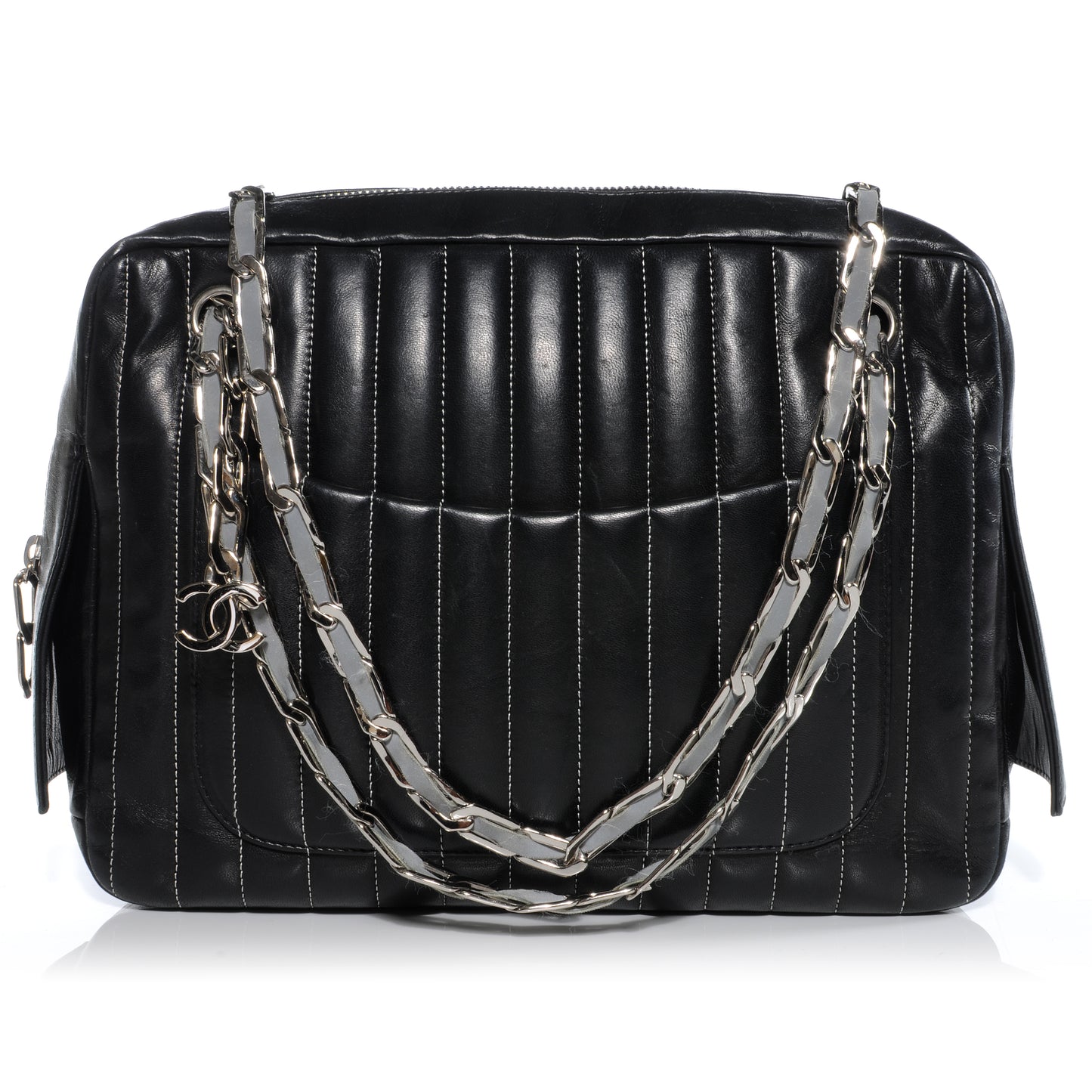 Lambskin Vertical Quilted Mademoiselle Camera Case Black