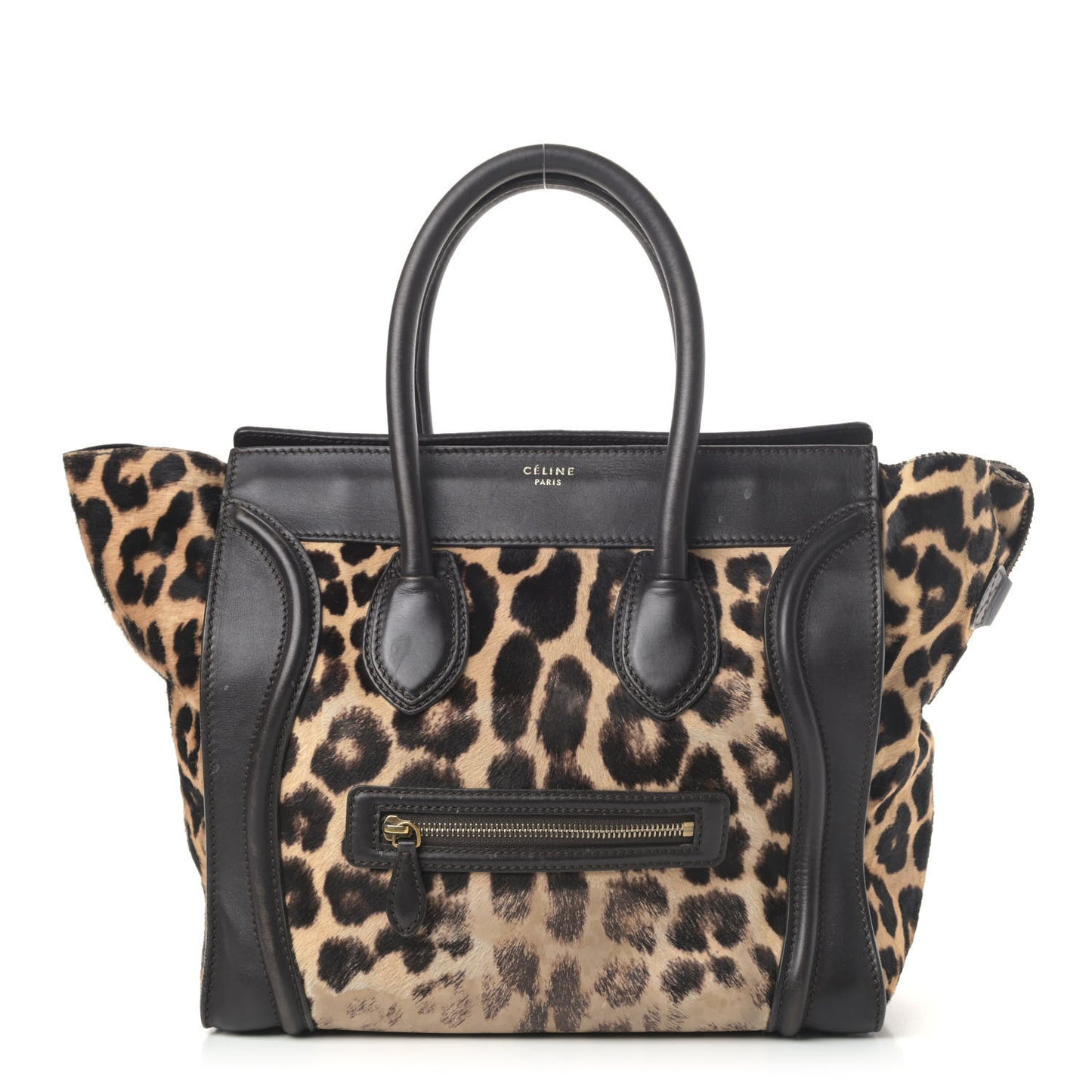Leopard Pony Hair Mini Luggage Black