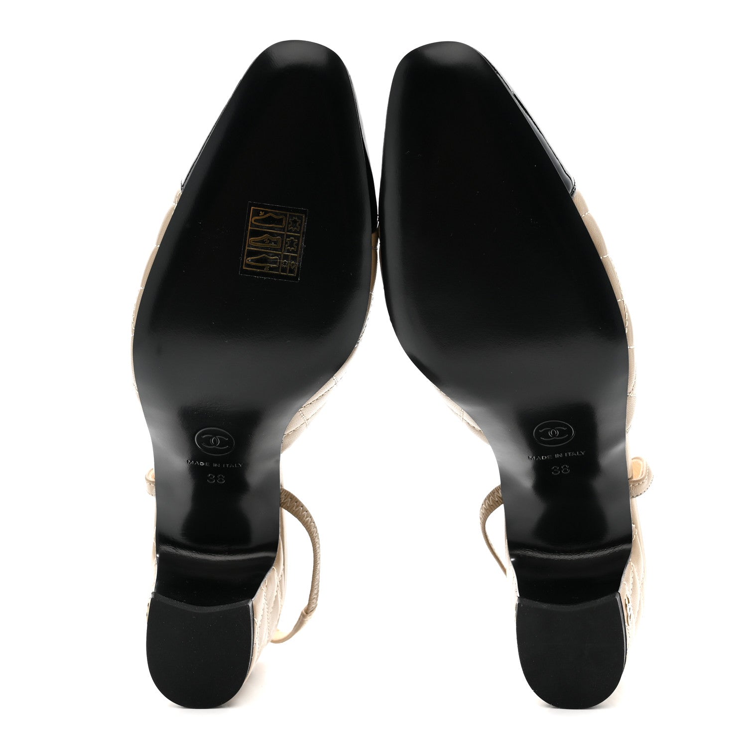 Chanel Lambskin Patent Calfskin Quilted Cap Toe CC Slingback Pumps