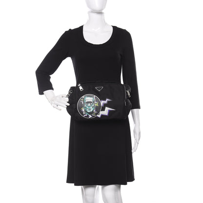 Prada X UNIVERSAL STUDIOS Tessuto Nylon Montagna Frankenstein Print Multi Zip Belt Bag Black Menta 2 of 10
