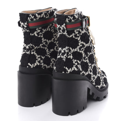 Gucci Tweed GG Monogram Lace Up Combat Ankle Boots 41 Black 4 of 9
