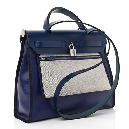 Hermes Toile H Berline Vache Hunter Herbag Zip PM 31 Bleu Encre Bleu Saphir 4 of 12