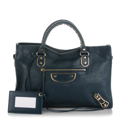 Balenciaga Chevre Gold Metallic Edge Hardware City Bleu Paon 1 of 7
