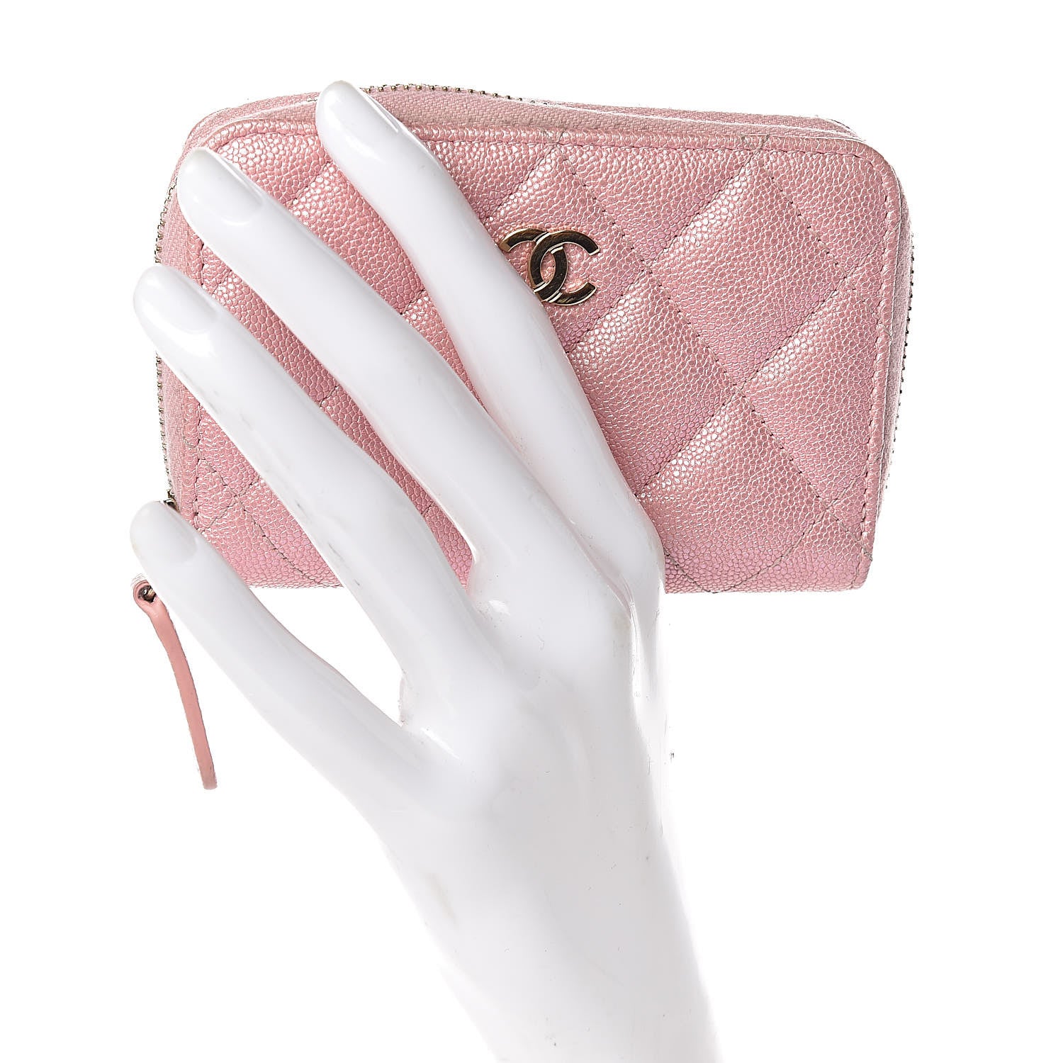 Chanel Iridescent Caviar Quilted Zip Coin Purse Pink 2 of 8