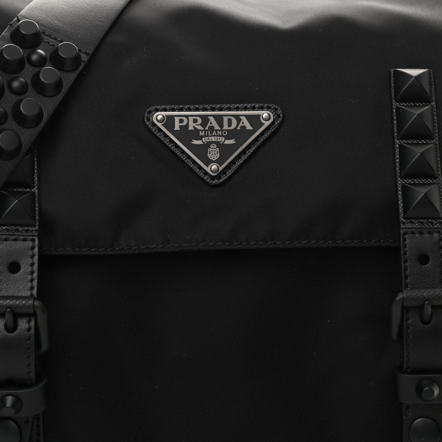 Nylon New Vela Studded Messenger Bag Black