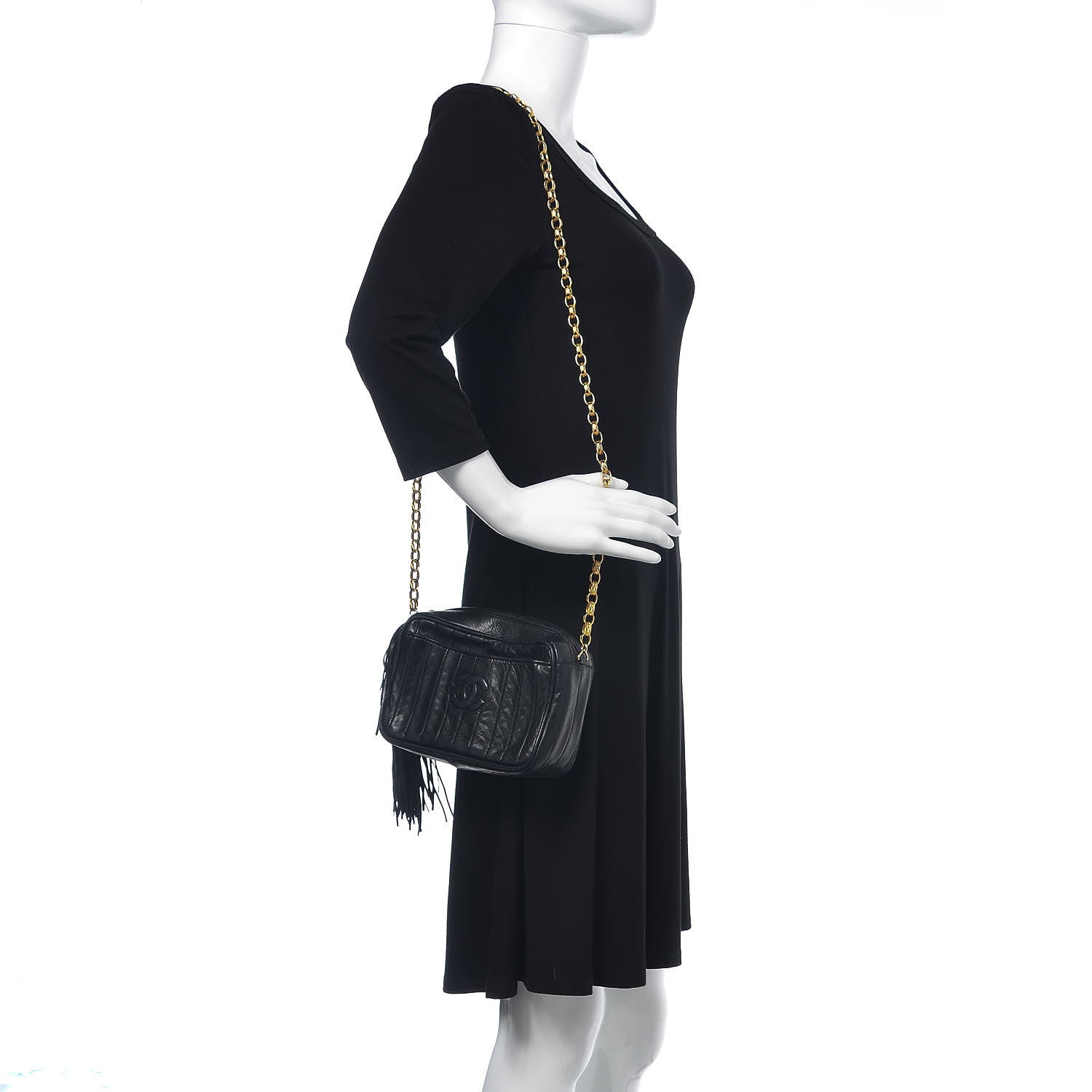 Chanel Lambskin Vertical Quilted Tassel Camera Case Black 2 of 18