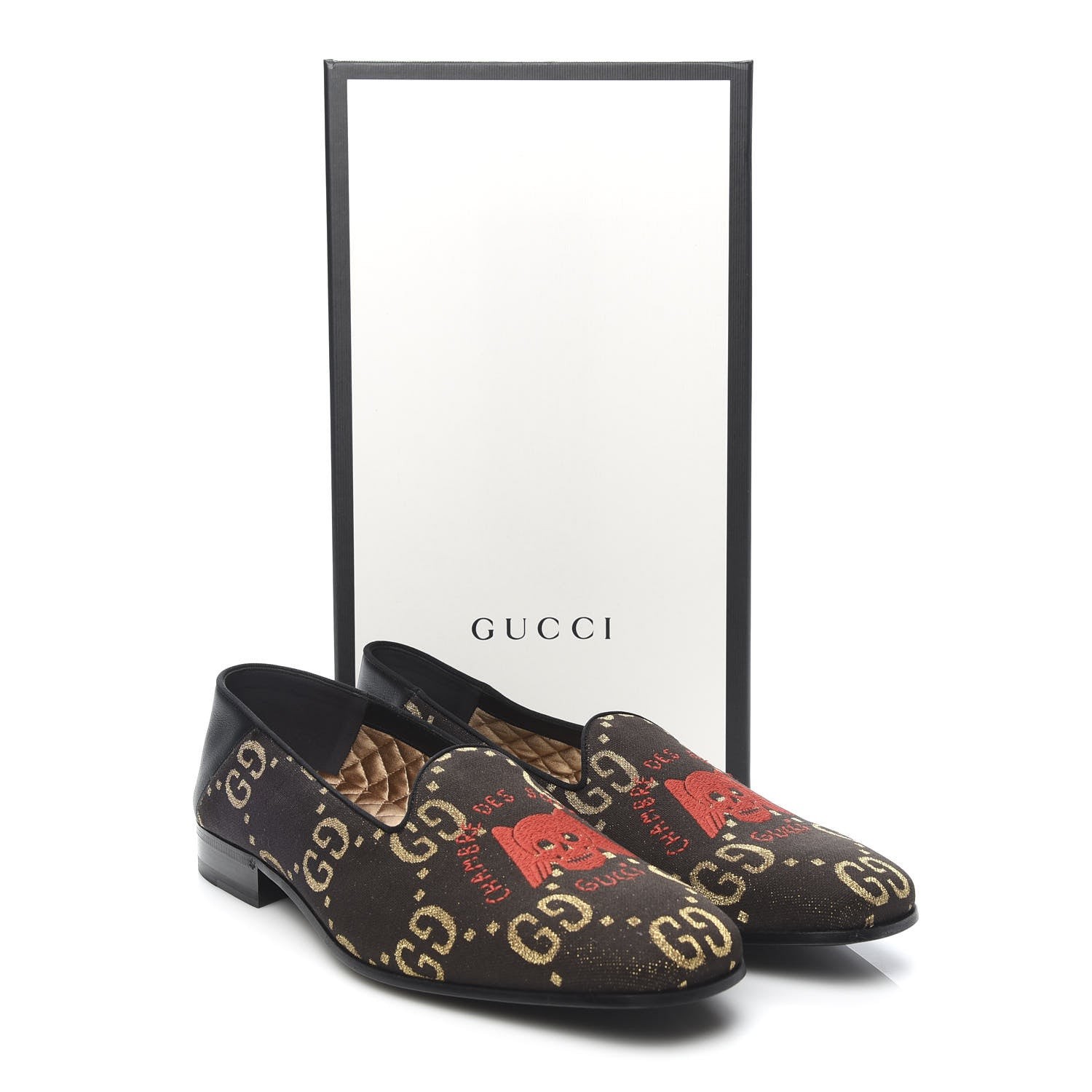 Gucci Calfskin Canvas Mens Chambre des Squelettes Loafers 11 Brown Black 8 of 8