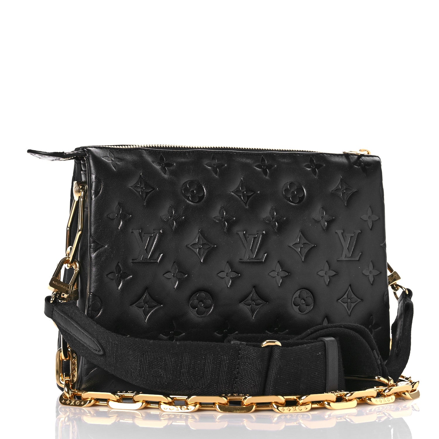 Louis Vuitton Lambskin Embossed Monogram Coussin PM Black 3 of 10
