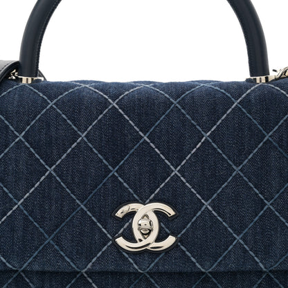 Chanel Denim Quilted Small Coco Handle Flap Blue 8 of 14