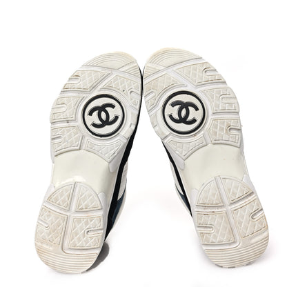 Chanel Nylon Calfskin Suede CC Womens Sneakers 39.5 Navy White Orange Black 5 of 7