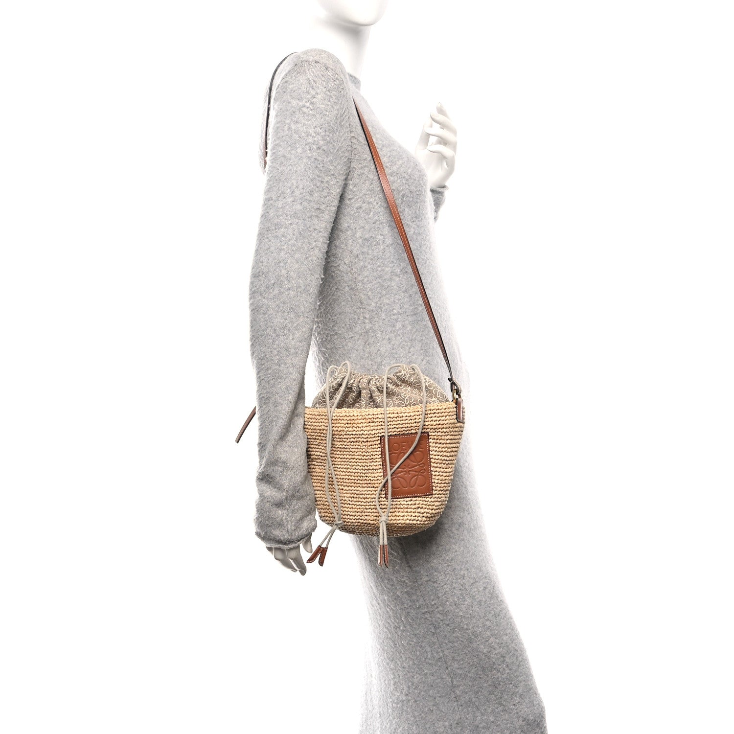 Loewe Calfskin Raffia Anagram Paulas Ibiza Pochette Bag Natural Tan 2 of 10