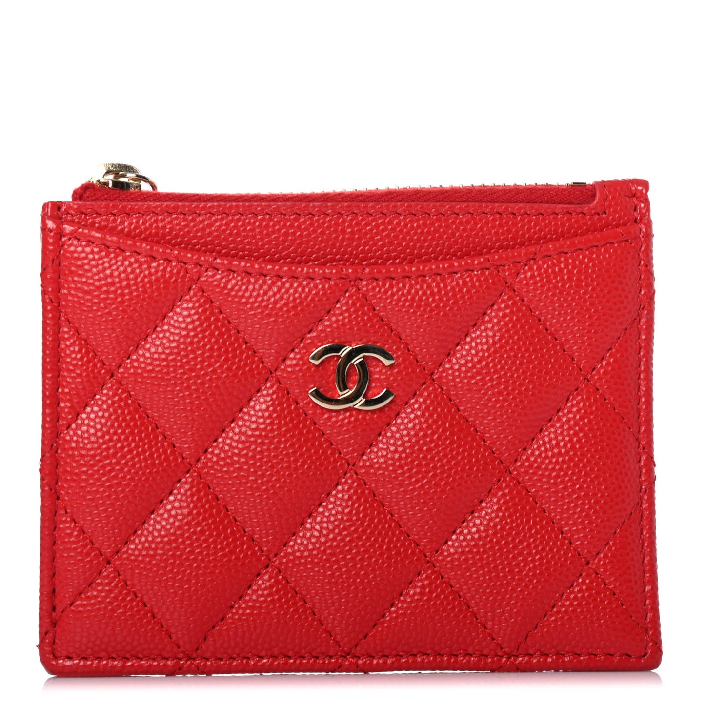 Caviar Quilted CC Zip Card Holder Red