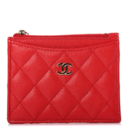 Chanel Caviar Quilted CC Zip Card Holder Red 1 of 4