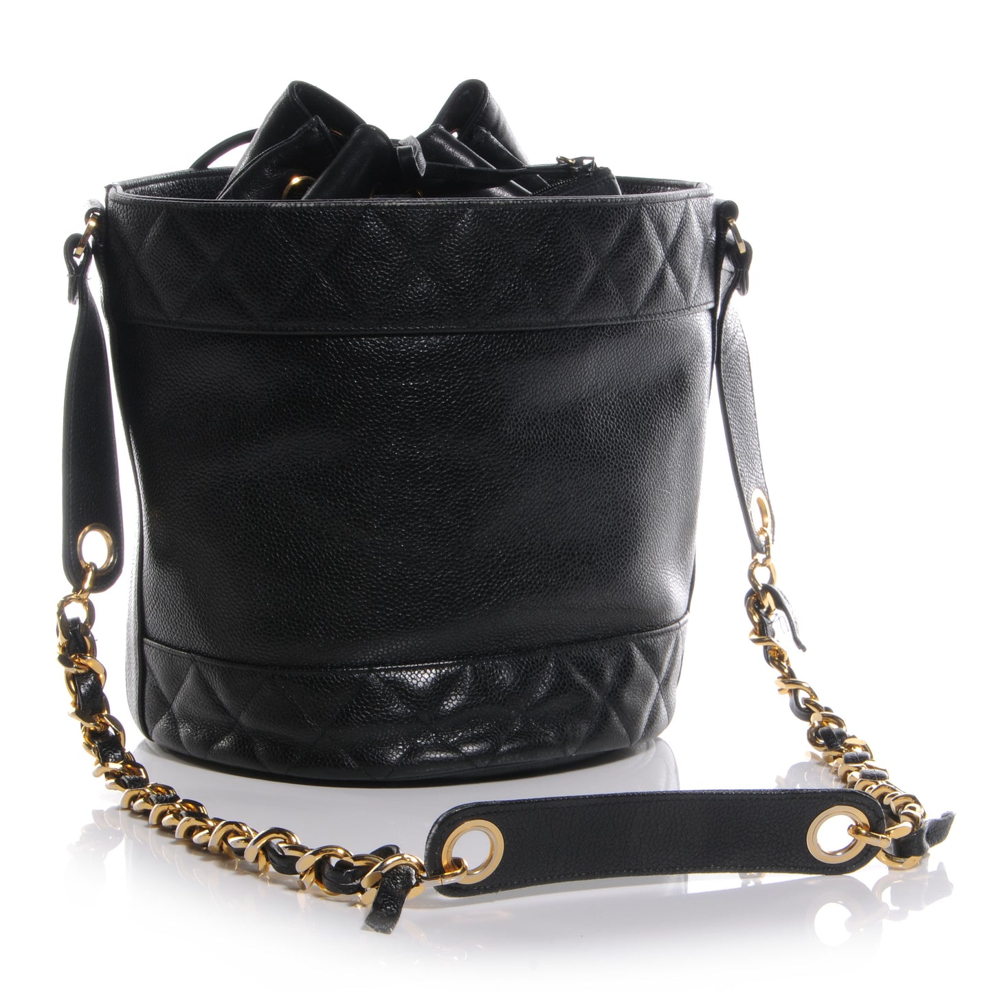 Caviar Drawstring Bucket Shoulder Bag Black