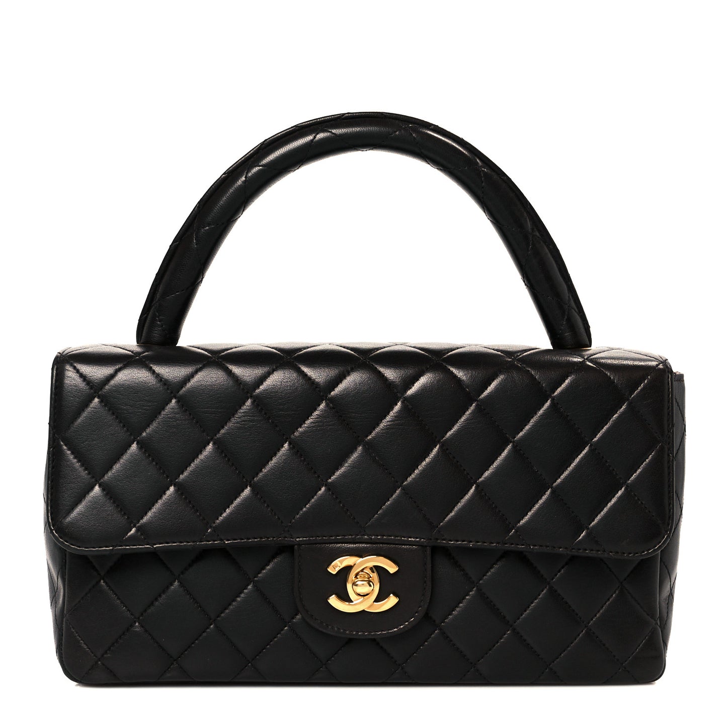 Lambskin Quilted Medium Rectangular Kelly Flap Bag Black