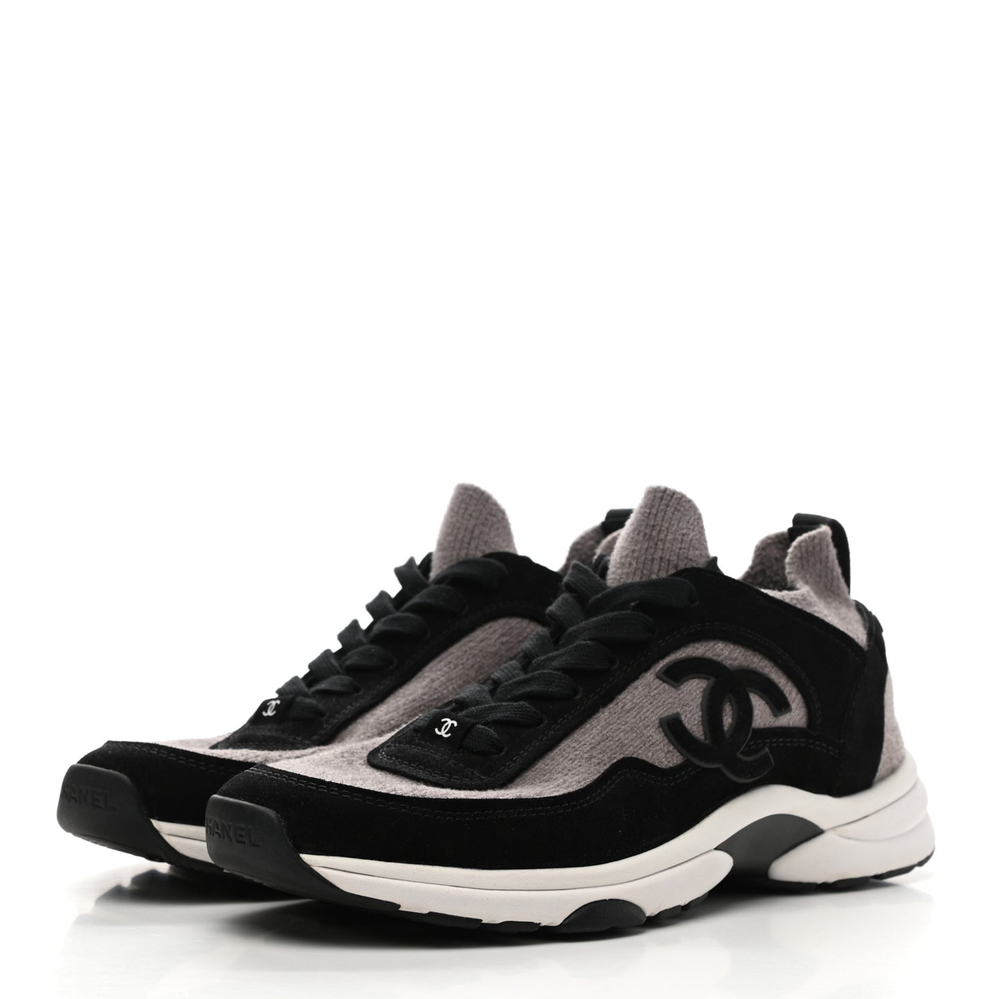 Fabric Suede Calfskin CC Sneakers 39.5 Grey Black