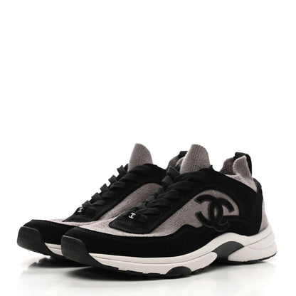 Chanel Fabric Suede Calfskin CC Sneakers 39.5 Grey Black 3 of 9