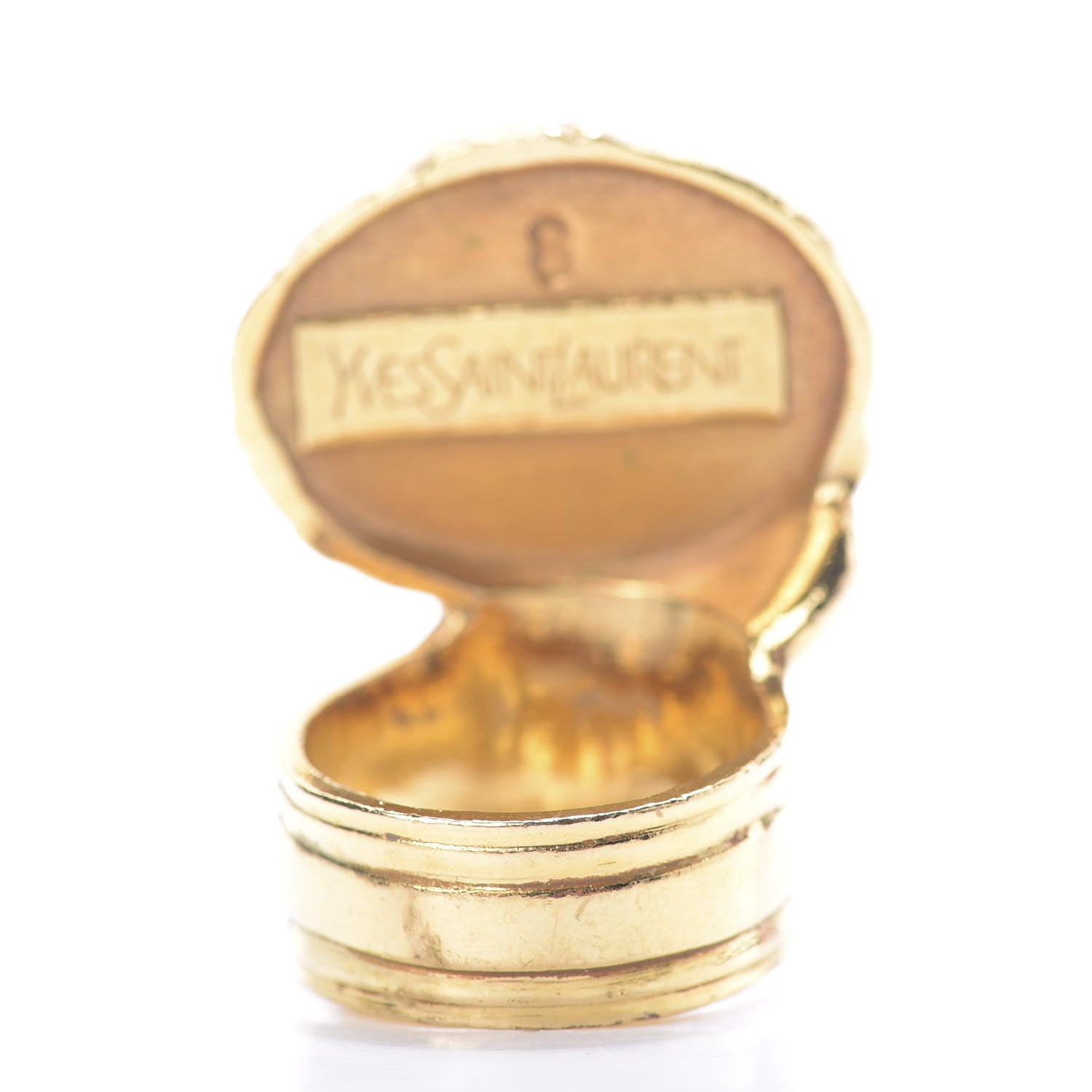 Saint Laurent Glass Cabochon Arty Ovale Ring 8 Gold Lapis 3 of 5
