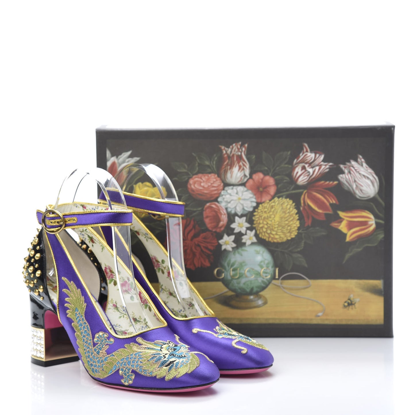 Satin Embroidered Dragon Caspar Pumps 38 Purple Oro Vecchio Black