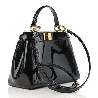 Fendi Vitello Vernice Mou Mini Peekaboo Iconic Satchel Black 2 of 10