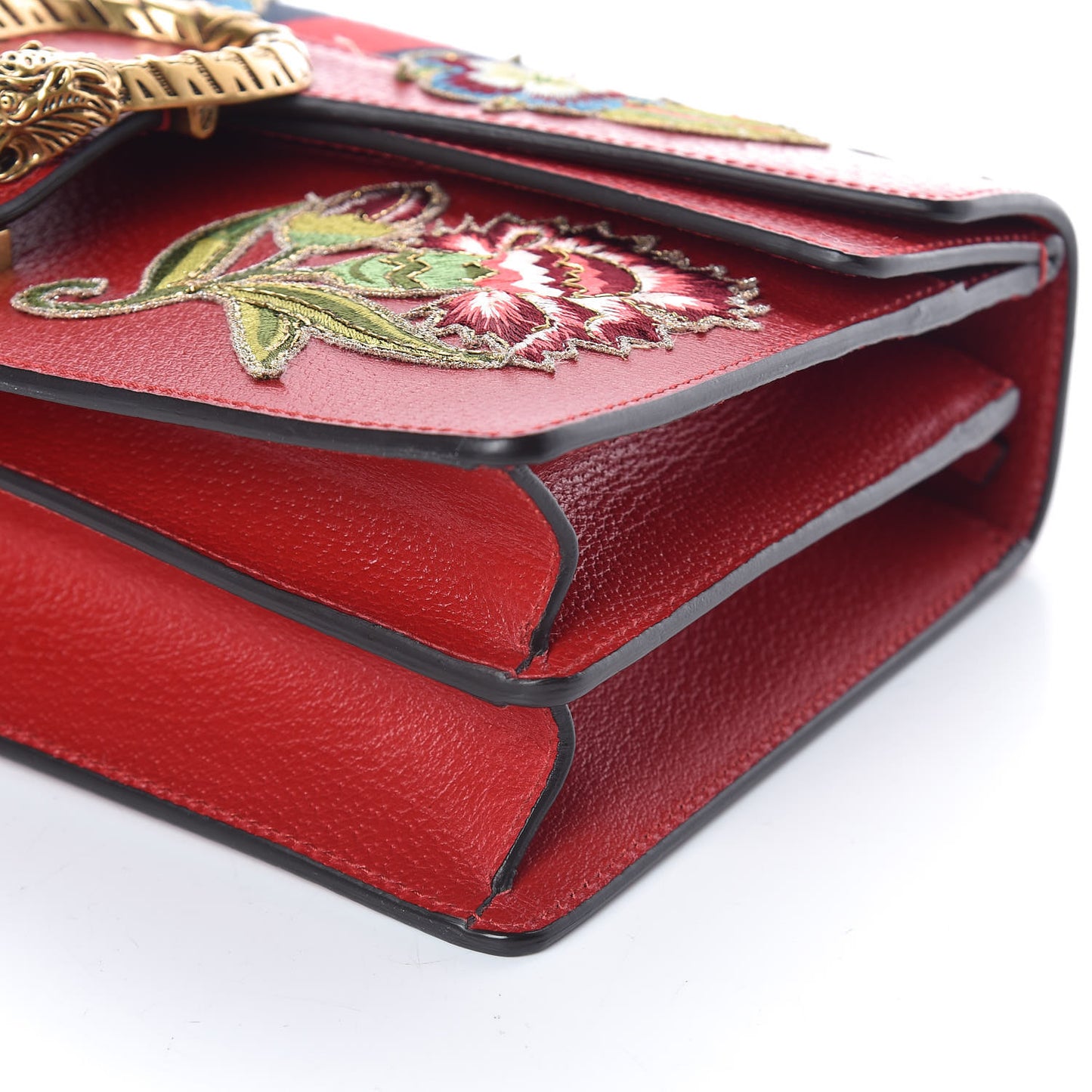 Calfskin Web Floral Embroidered Small Dionysus Shoulder Bag Hibiscus Red