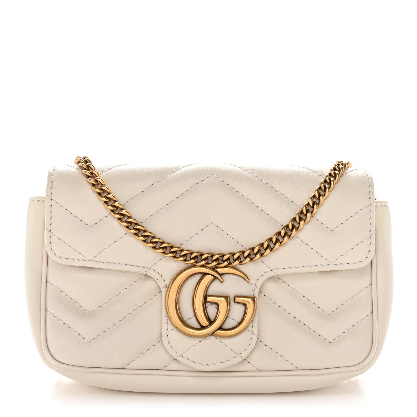 Calfskin Matelasse Super Mini GG Marmont Shoulder Bag White