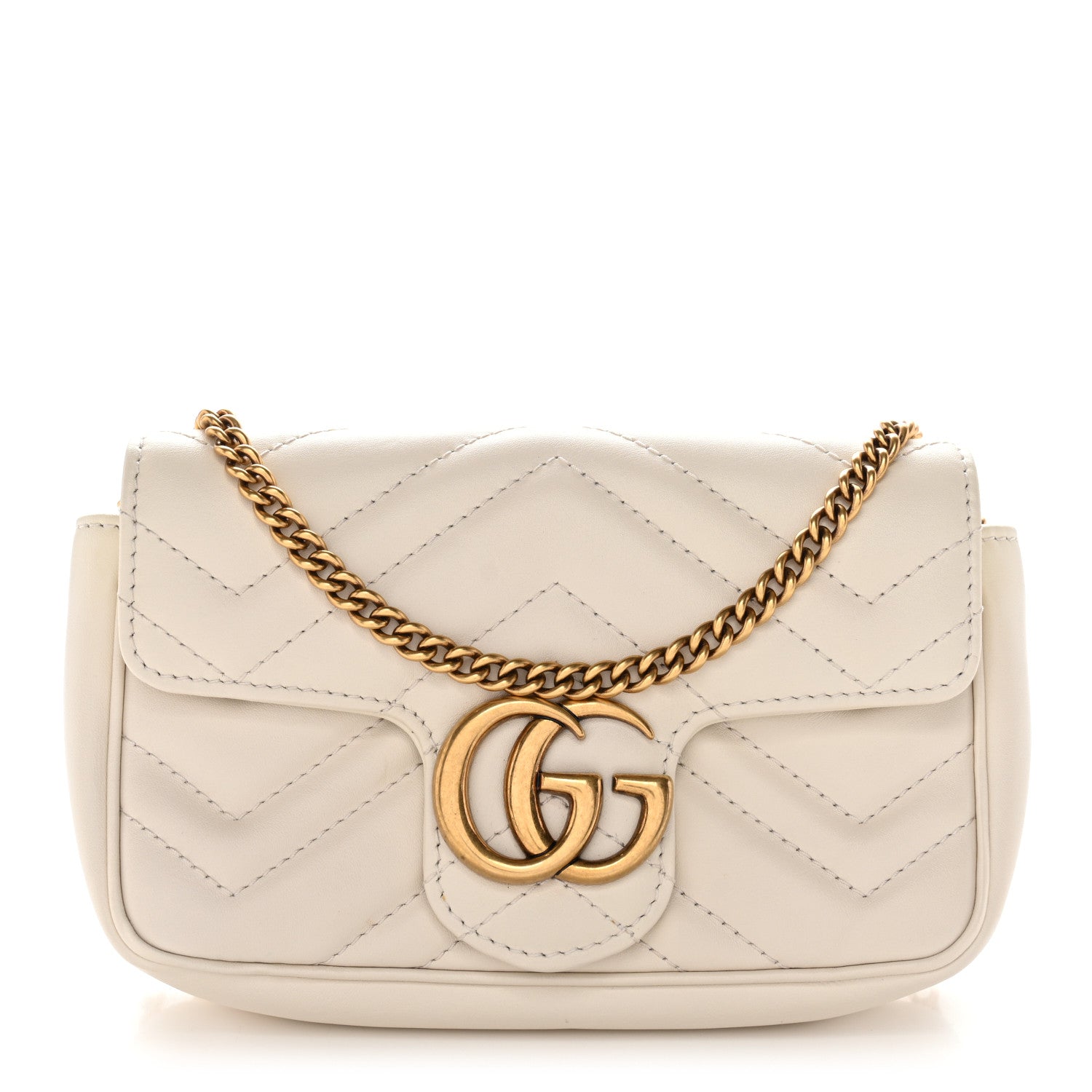 Gucci Calfskin Matelasse Super Mini GG Marmont Shoulder Bag White 1 of 10