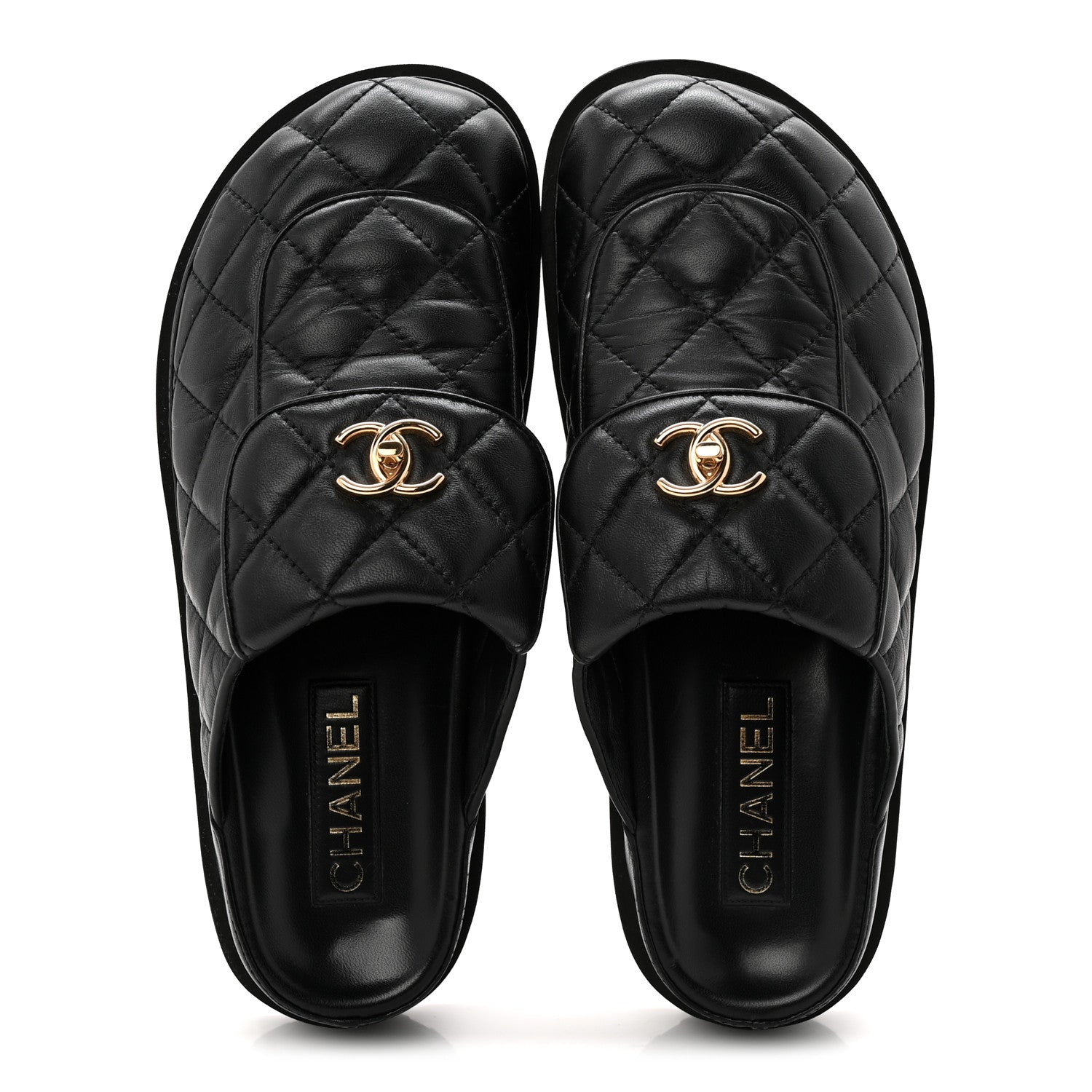 CHANELミュール Chanel Lambskin Quilted CC Turnlock Mules 40 Black 1877961