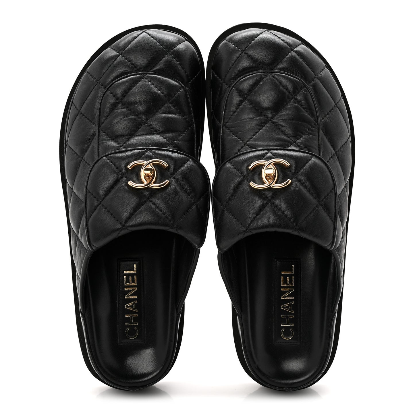 Lambskin Quilted CC Turnlock Mules 40 Black