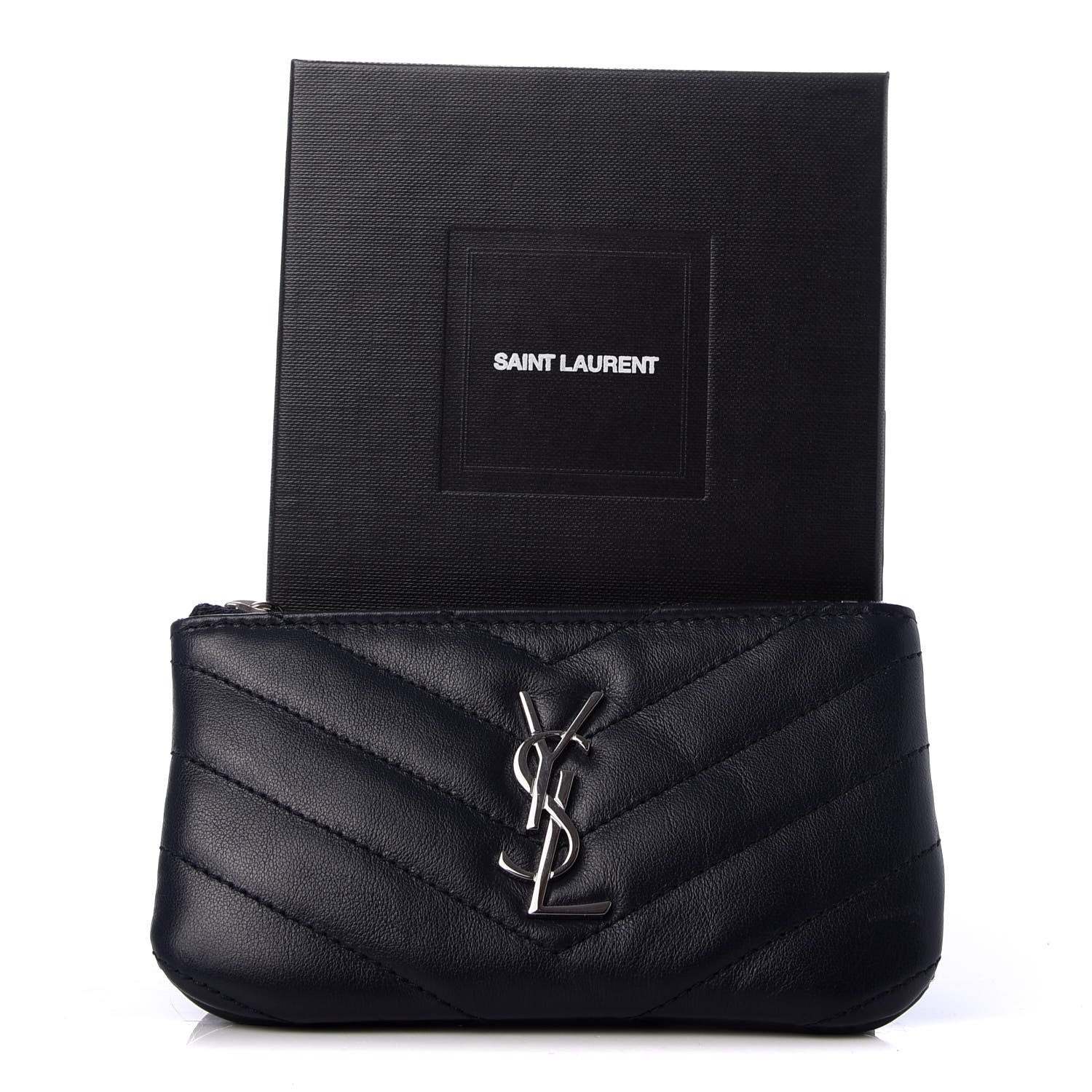 Saint Laurent Calfskin Matelasse Monogram Key Pouch Deep Marine 7 of 7