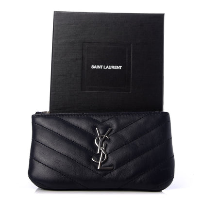Saint Laurent Calfskin Matelasse Monogram Key Pouch Deep Marine 7 of 7