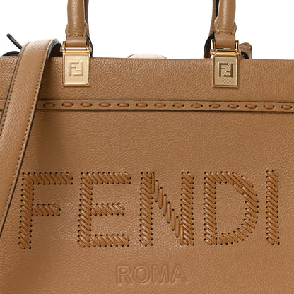 Fendi Vitello Santa Barbara Woven Logo Small Fendi Sunshine Shopper Tote Cappucino Cappucino 8 of 10
