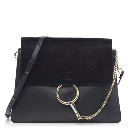 Chloe Suede Calfskin Medium Faye Shoulder Bag Black 1 of 13