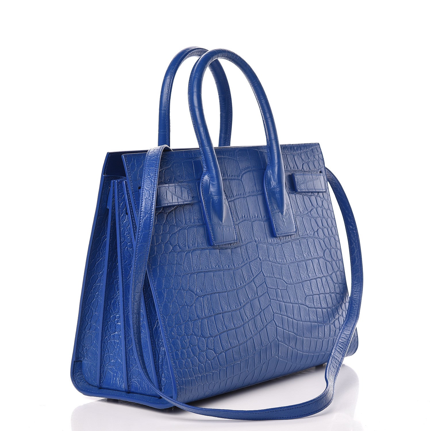 Saint Laurent Calfskin Crocodile Embossed Small Sac De Jour Royal Blue 3 of 12