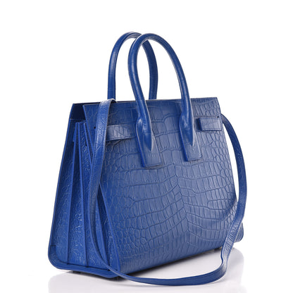 Saint Laurent Calfskin Crocodile Embossed Small Sac De Jour Royal Blue 3 of 12